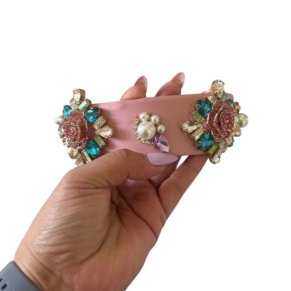 Story by Bari Women's‎ Embellished Pink Jeweled Headband Crystal Floral Pearl